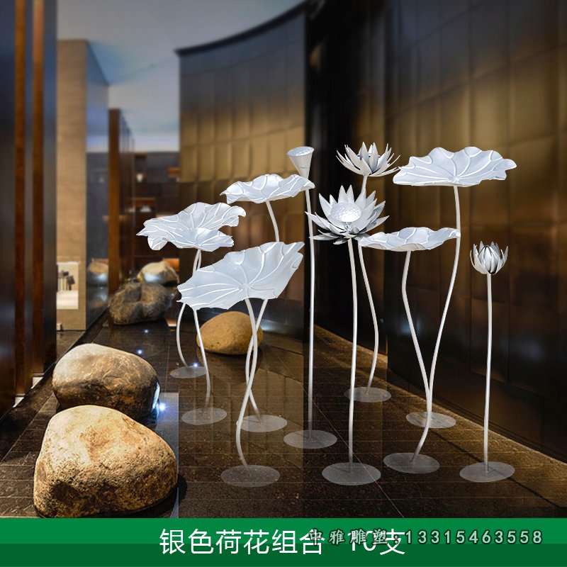 不锈钢银色荷花雕塑 (2)