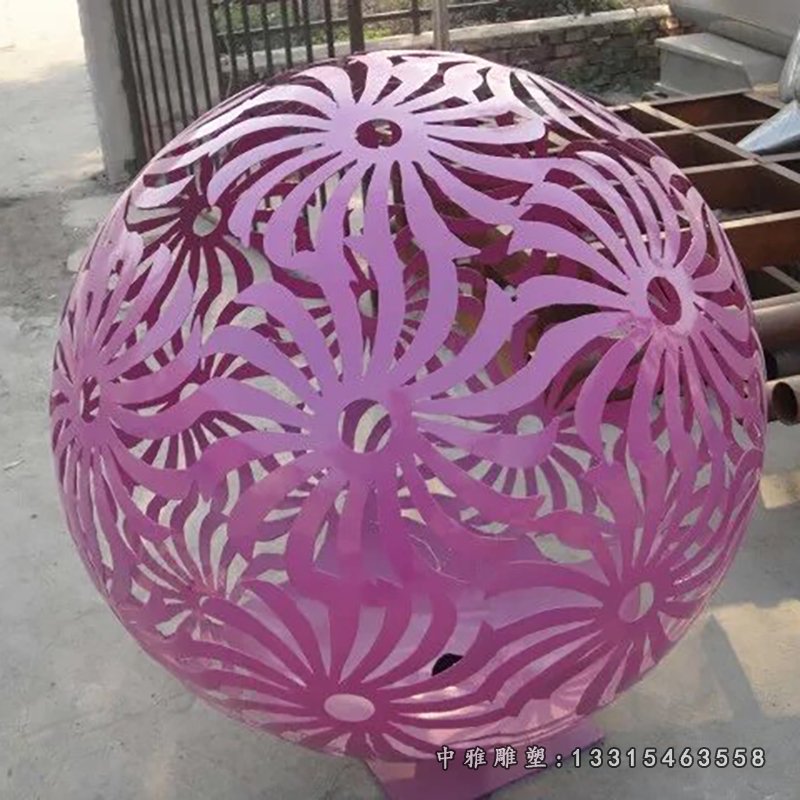 不锈钢花球雕塑，不锈钢镂空球雕塑 (2)