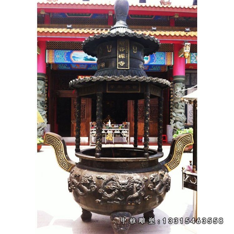 宗教庙宇三足塔炉铜雕