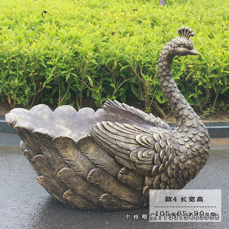 抽象孔雀花盆铜雕 (2)