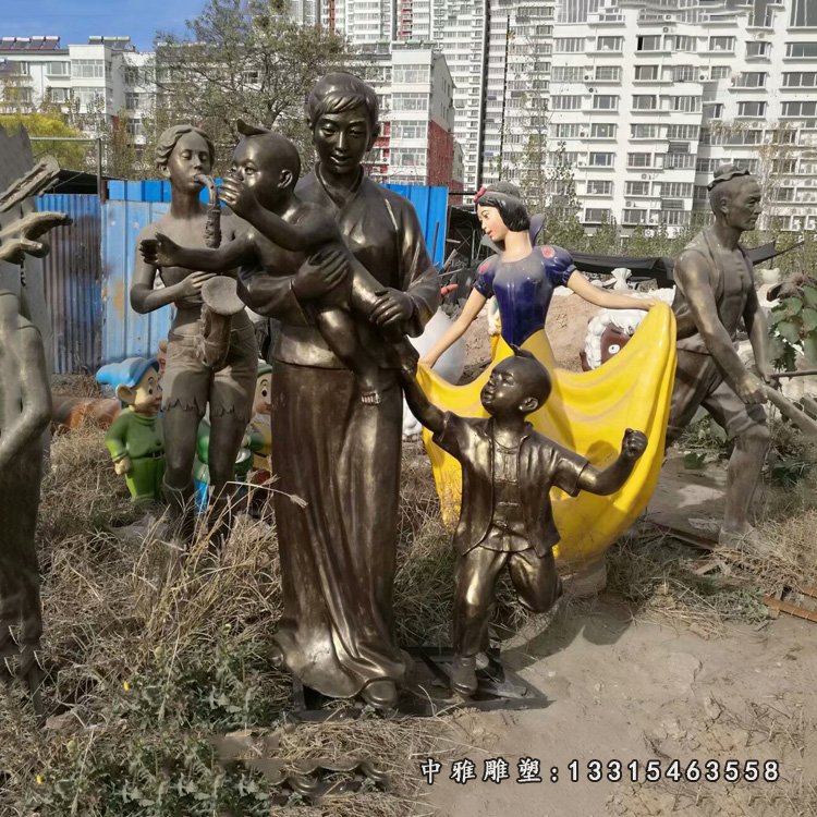 古代母子雕塑玻璃钢仿铜公园人物雕塑