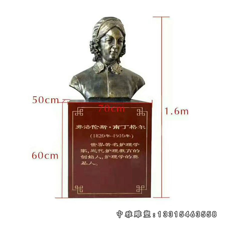 医学院名人胸像雕塑 玻璃钢仿铜南丁格尔雕塑