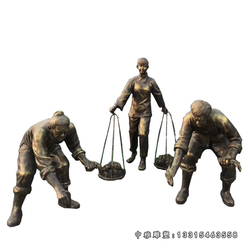 农耕插秧人物铜雕 (5)