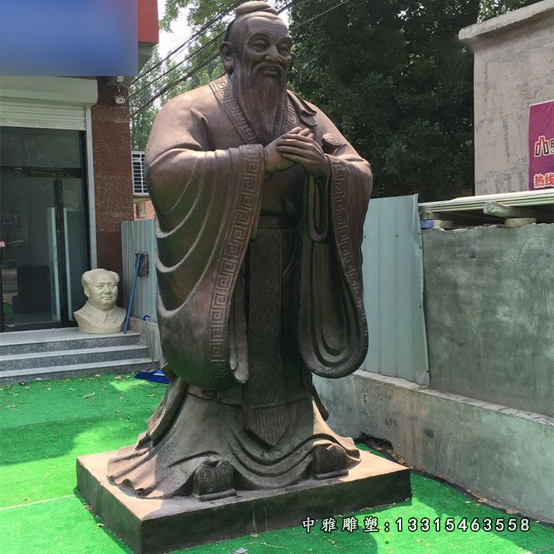 玻璃钢仿铜孔子行教像 校园古代名人孔子雕塑