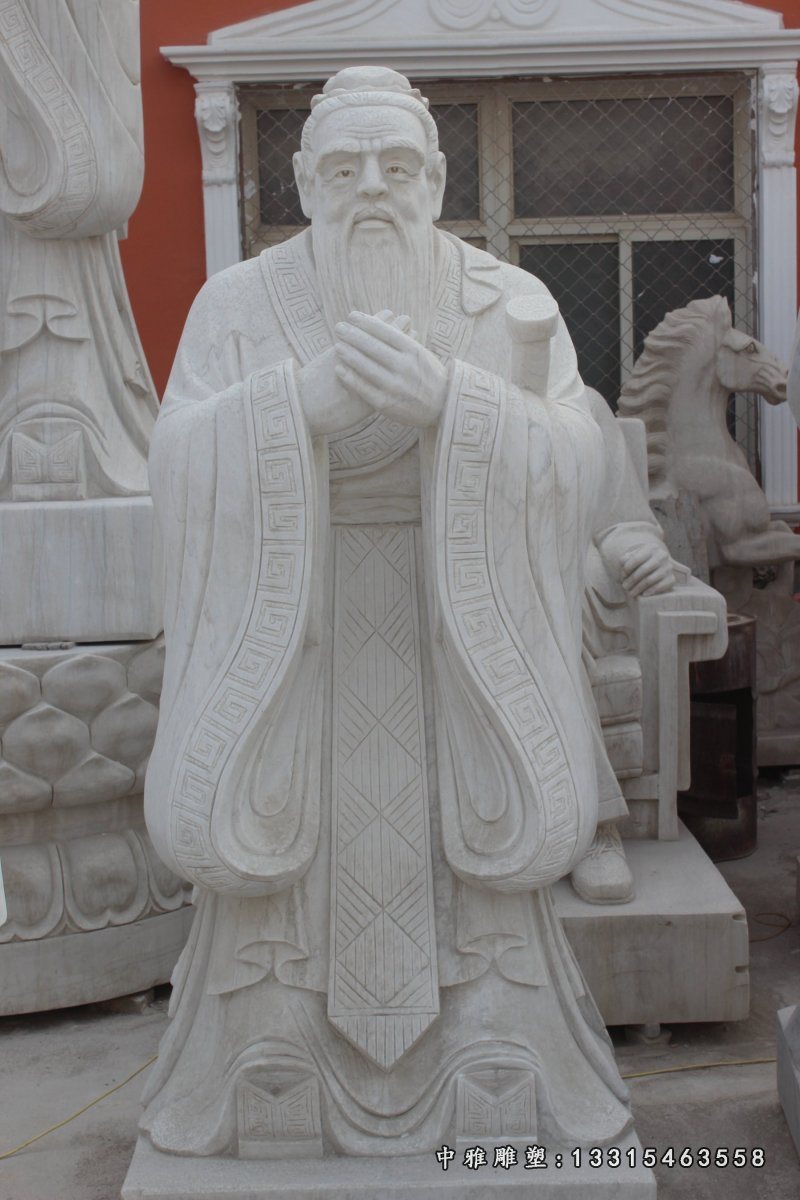 孔子石雕，汉白玉孔子雕塑，校园孔子石雕 (1)