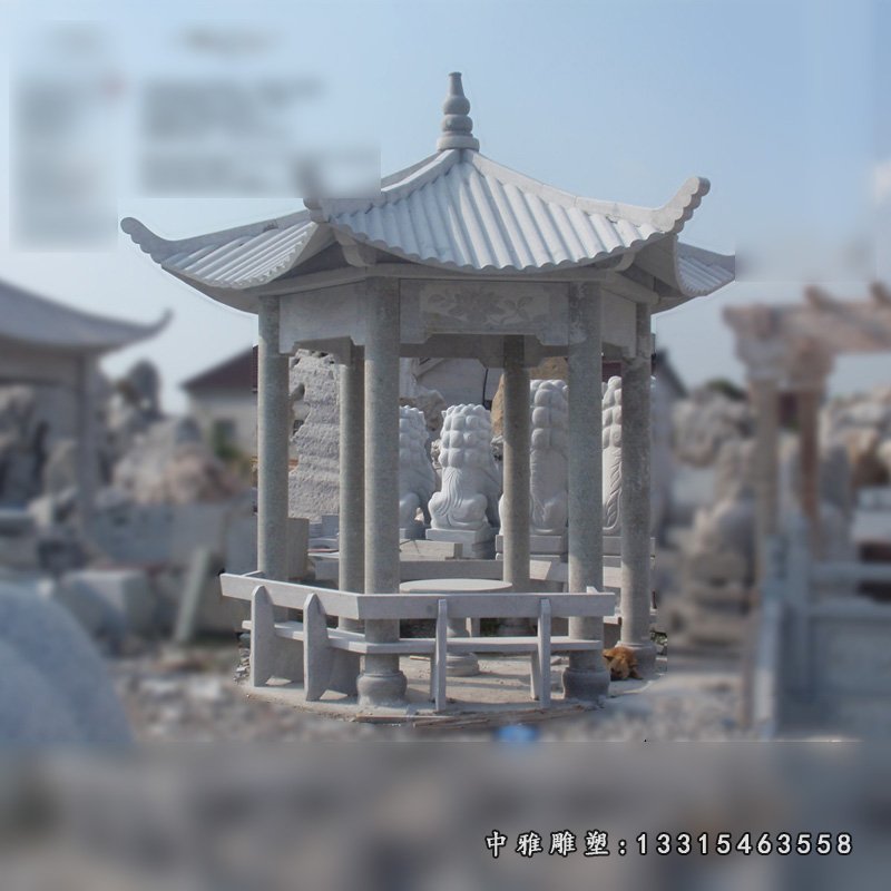 六角亭子石雕，青石凉亭雕塑