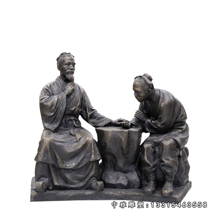 玻璃钢仿铜人物雕塑 ，古代名医诊脉雕塑 (1)