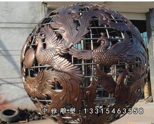 龙凤凰球雕塑，锻造龙凤球铜雕