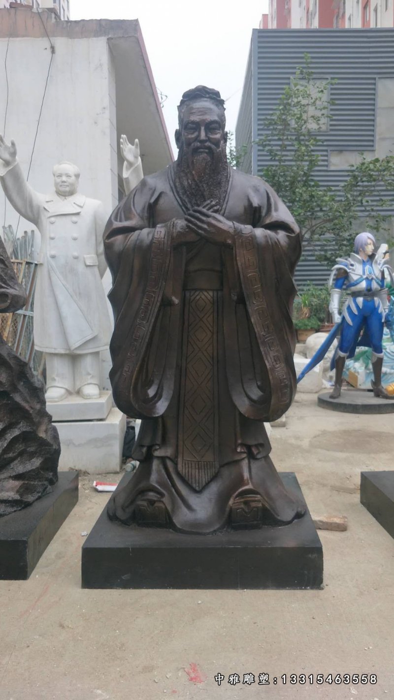 玻璃钢仿铜孔子雕塑 校园古代人物雕塑