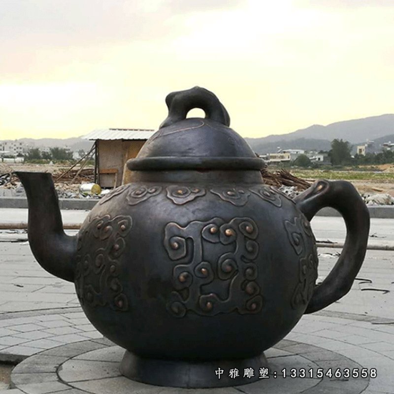 厂家定制铜雕茶壶大型户外校园广场景观装饰玻璃钢茶具雕塑摆件66780