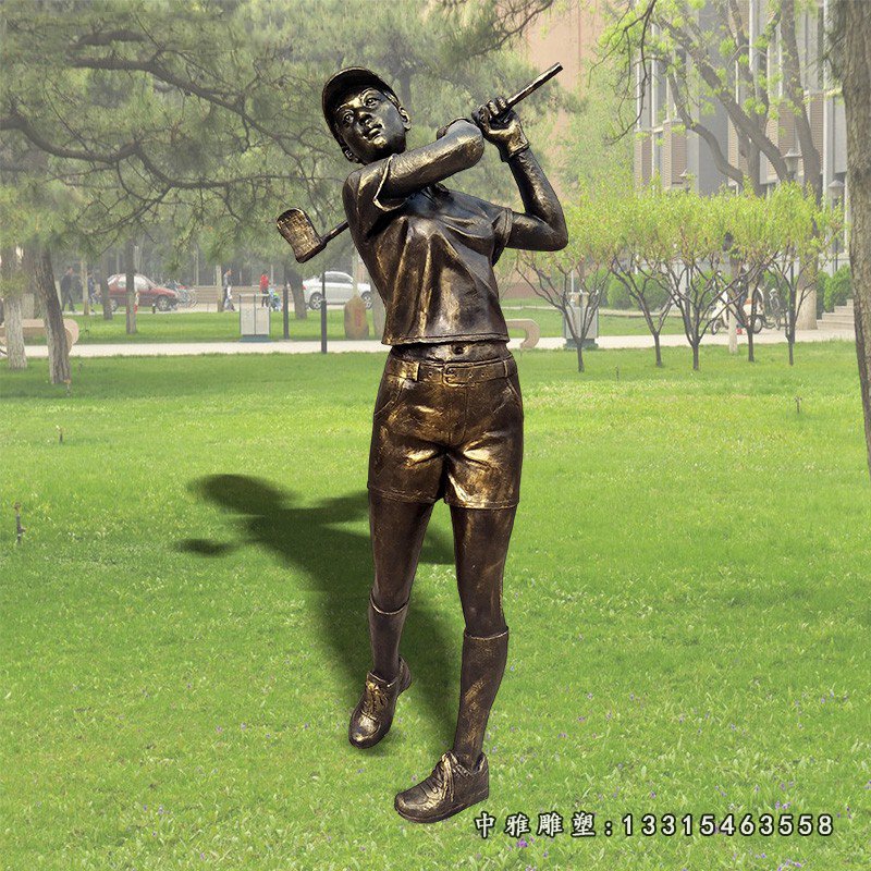 玻璃钢仿铜人物雕塑，打高尔夫球雕塑 (1)