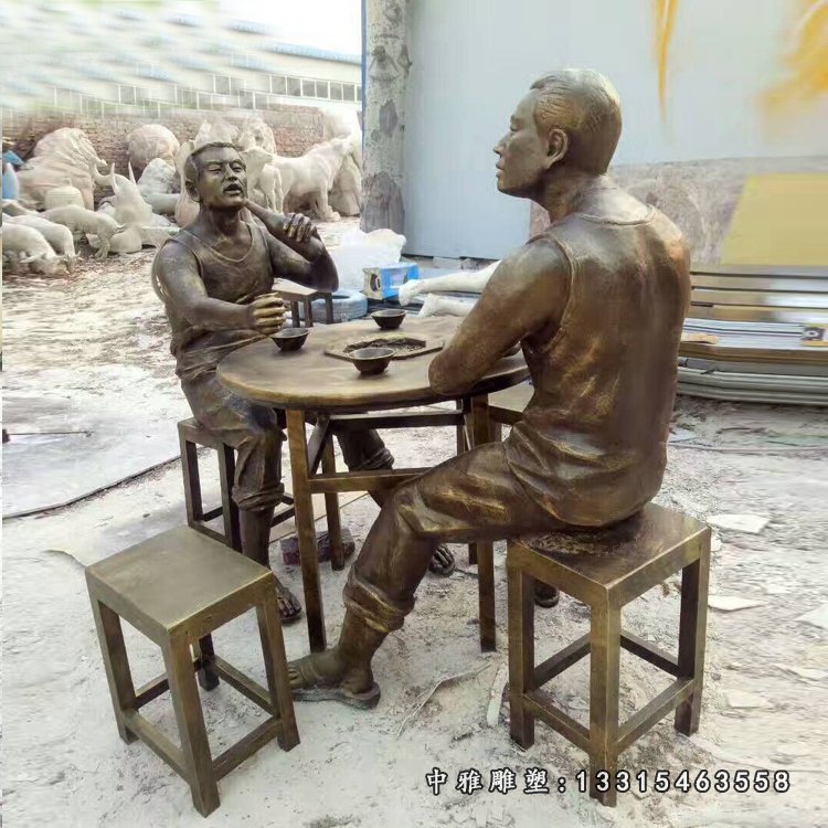 玻璃钢仿铜人物，喝酒聊天人物雕塑 (2)