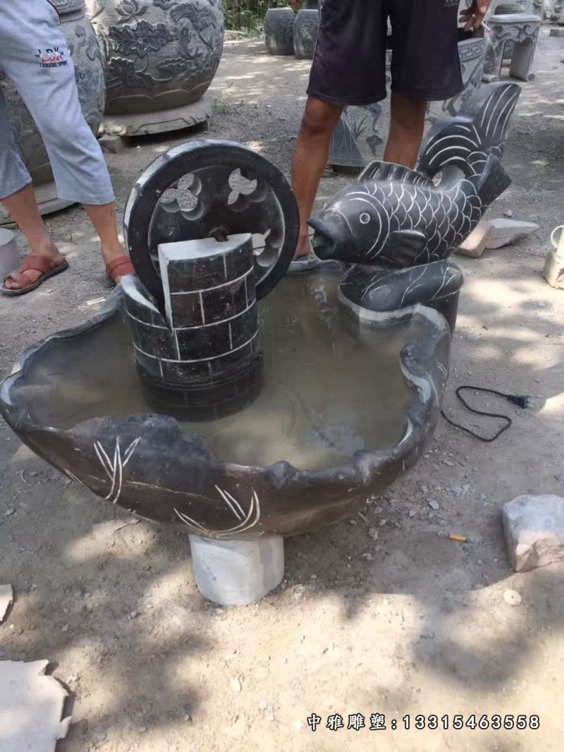 大理石鲤鱼喷泉流水摆件