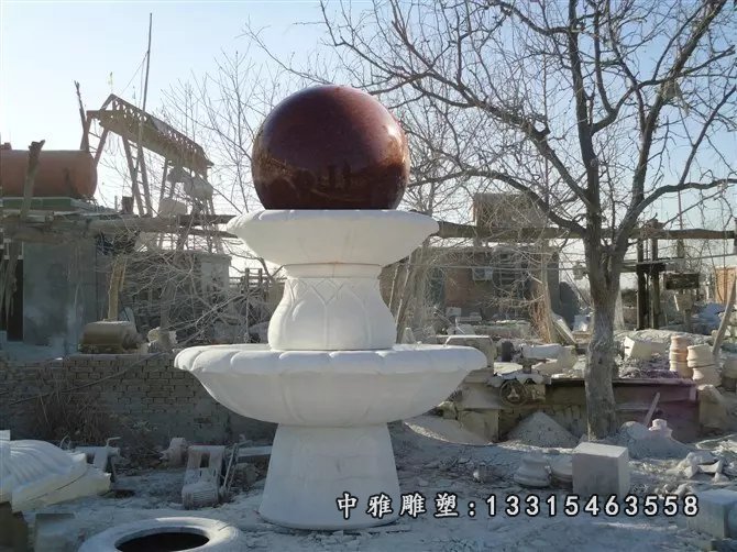 风水球石雕，汉白玉风水球雕塑 (2)