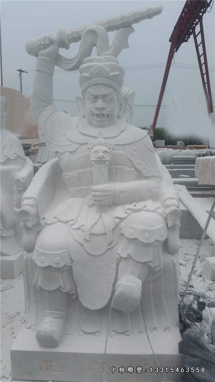 大理石黑脸关公 石雕古代人物