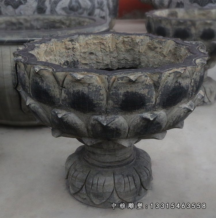 仿古花盆，石雕花盆
