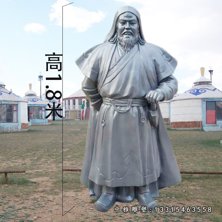 玻璃钢仿铜人物雕塑，成吉思汗雕塑 (3)
