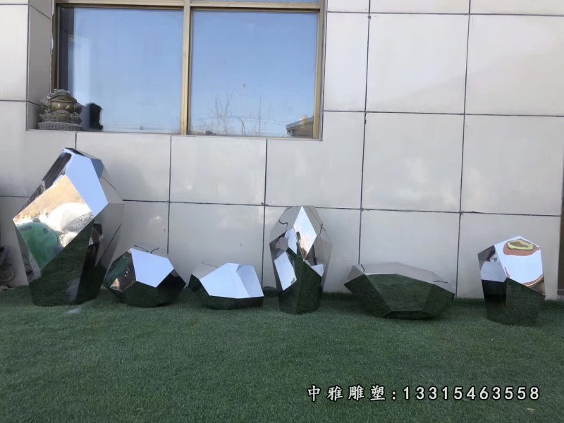 不锈钢几何石头块雕塑 (3)