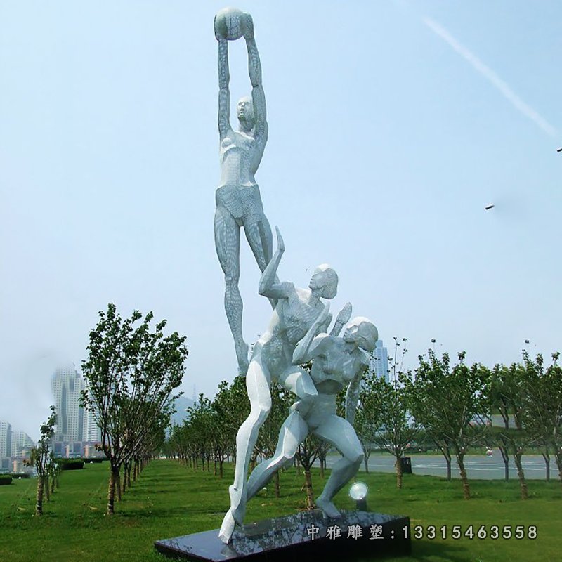 不锈钢打篮球雕塑，公园不锈钢人物雕塑