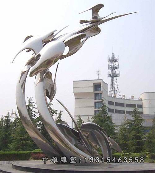 不锈钢抽象海浪和大雁公园不锈钢雕塑