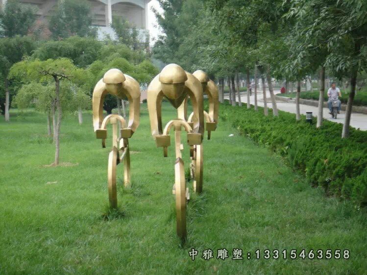 不锈钢半身骑车雕塑 公园景观雕塑 (2)