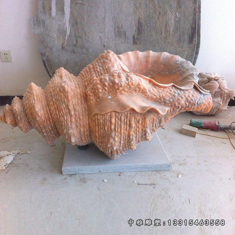 海螺石雕，晚霞红公园景观雕塑