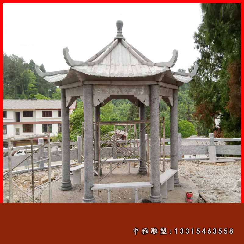 青石四角凉亭 石雕广场小区景观雕塑