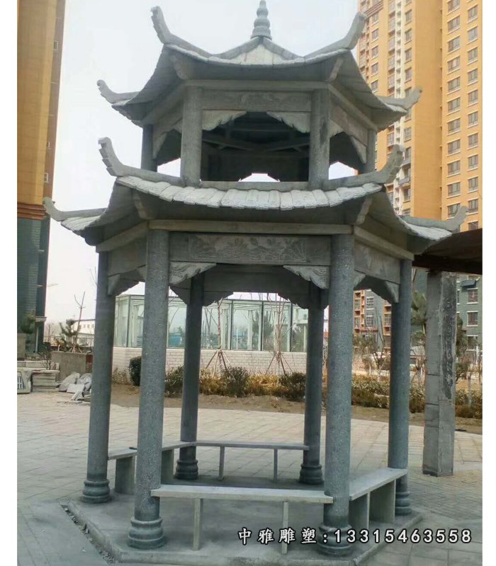 青石四角凉亭 石雕小区景观雕塑