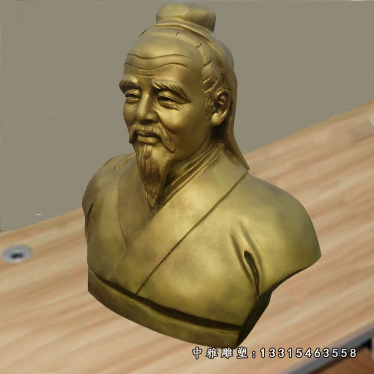 玻璃钢仿铜华佗胸像雕塑，古代名医雕塑 (3)