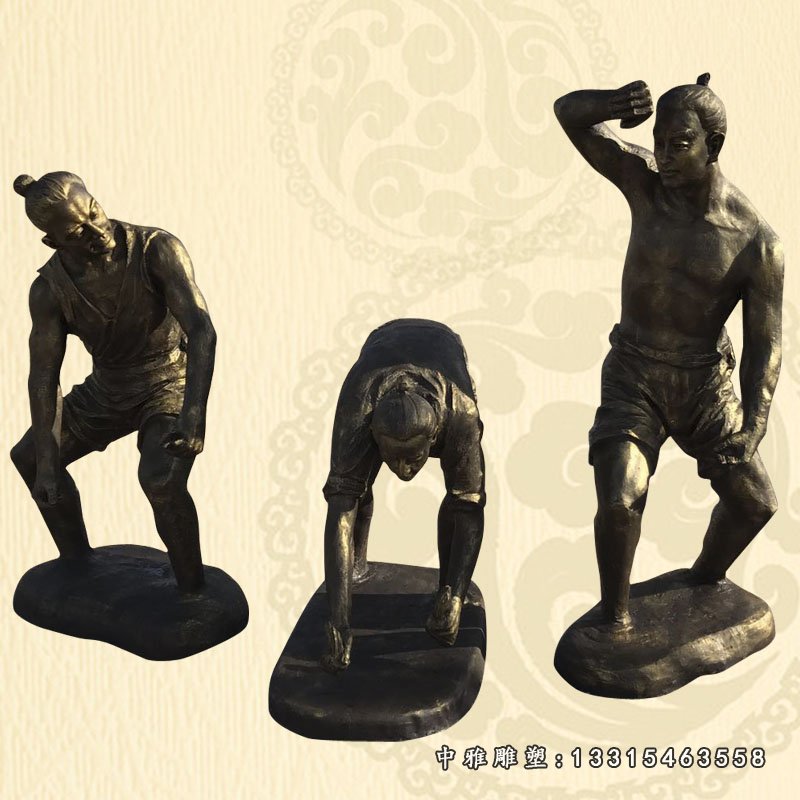 插秧的古代人物铜雕，公园农耕人物雕塑