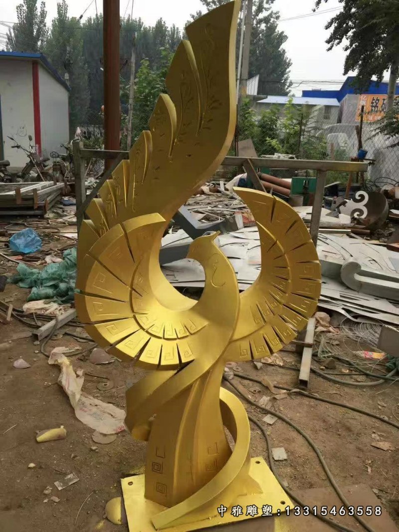 不锈钢金凤凰雕塑