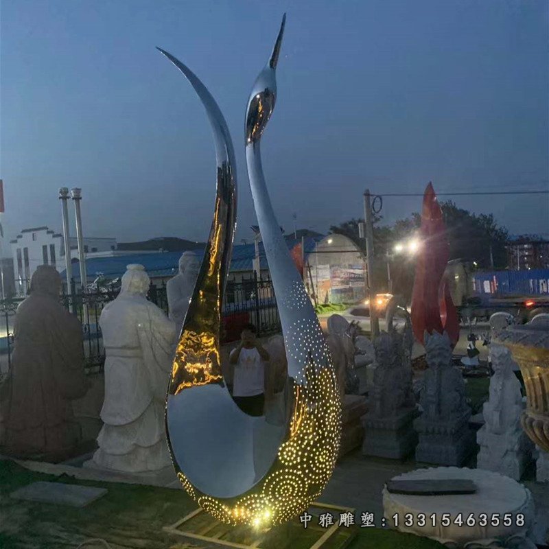 不锈钢发光抽象天鹅雕塑