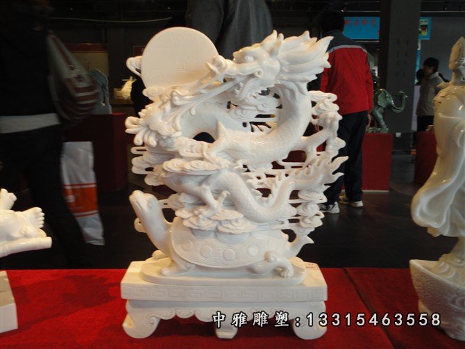 汉白玉景观石雕，龙与乌龟石雕