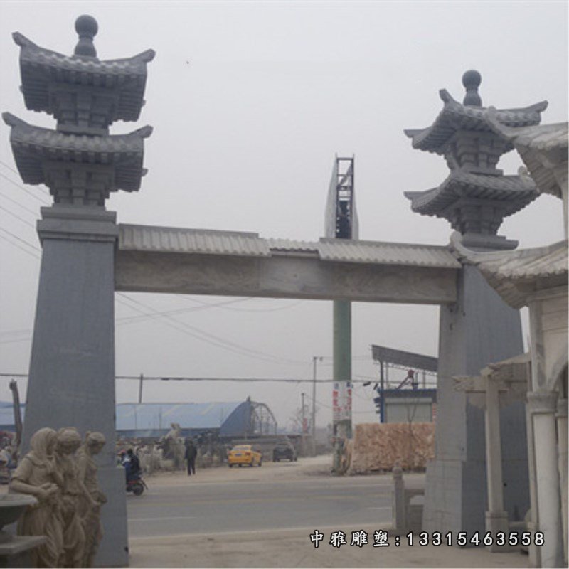 青石牌坊雕塑，道路石牌坊 (3)
