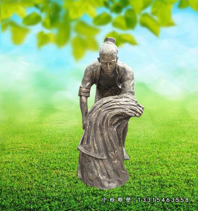 收割稻米的古人铜雕 公园人物铜雕 (3)