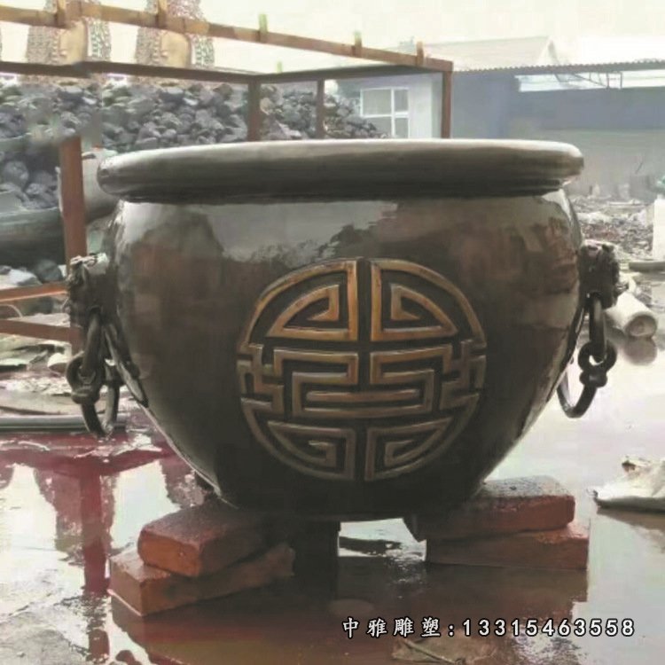铜雕庭院荷花狮子头水缸