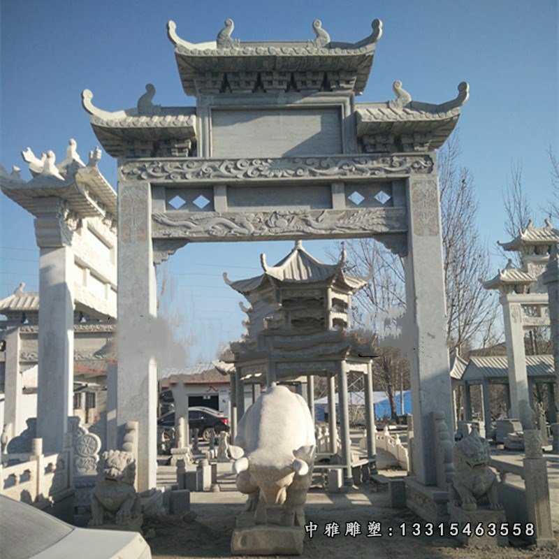 青石牌坊，园林景观石雕 (1)