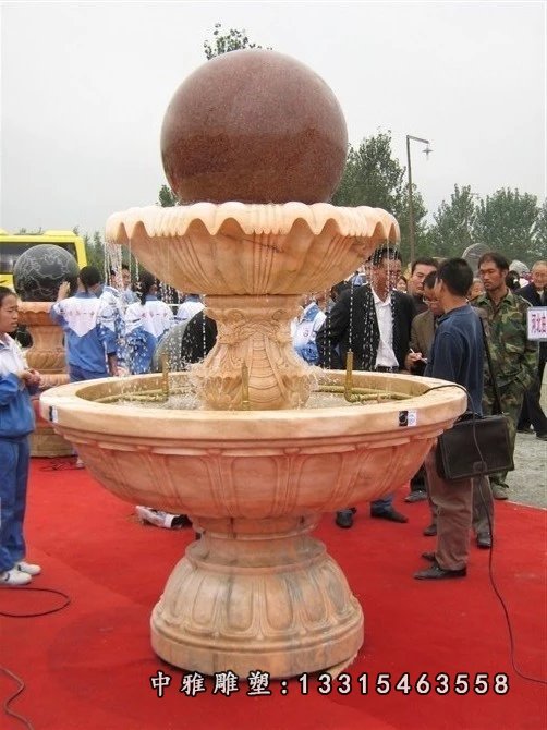 风水球石雕，晚霞红风水球喷泉 (2)