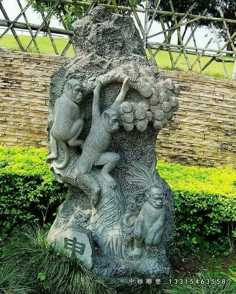 石雕猴子，青石动物雕塑