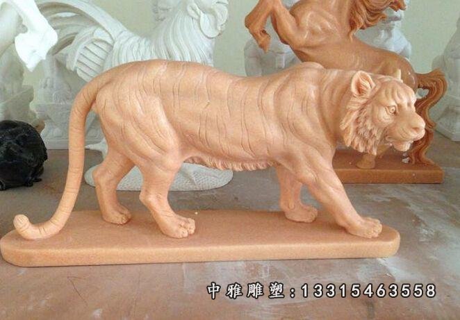 老虎石雕，晚霞红老虎雕塑