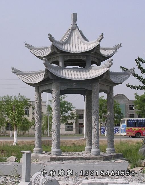 青石双层凉亭，公园石亭子