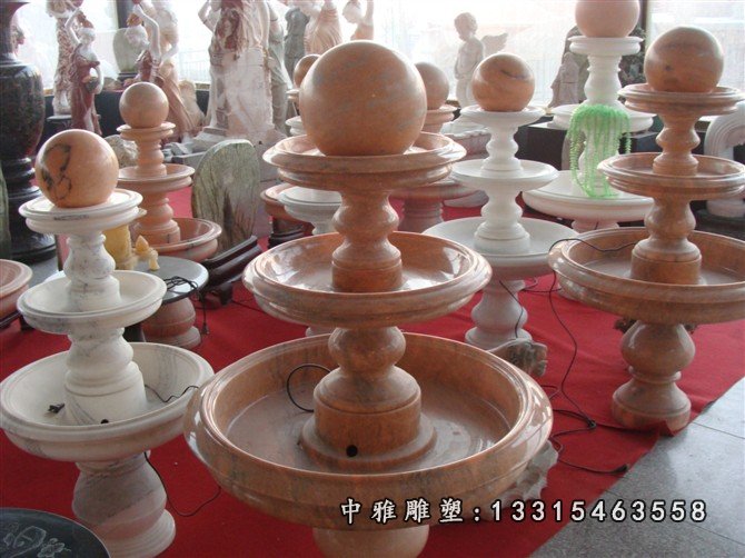 晚霞红风水球，三层风水球石雕