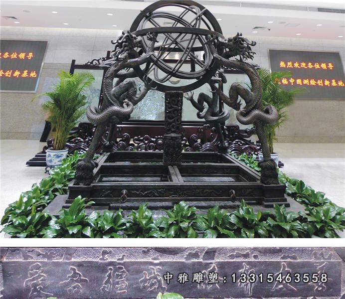 浑天仪铜雕，古代仪器铜雕