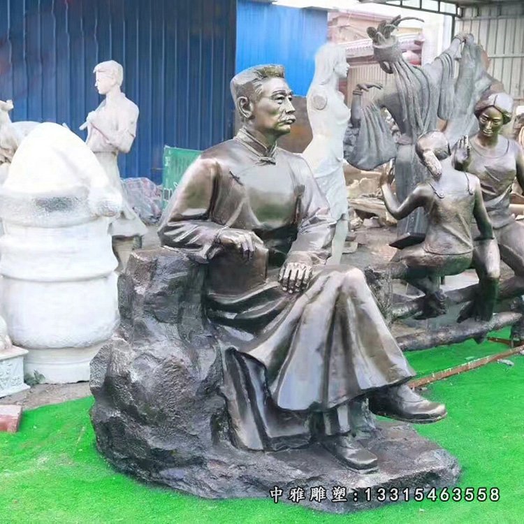 玻璃钢仿铜校园鲁迅 近代名人雕塑 (2)