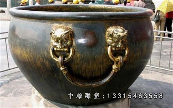 水缸铜雕，寺庙景观雕塑
