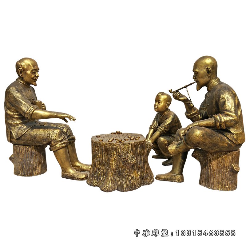 公园下象棋人物小品铜雕