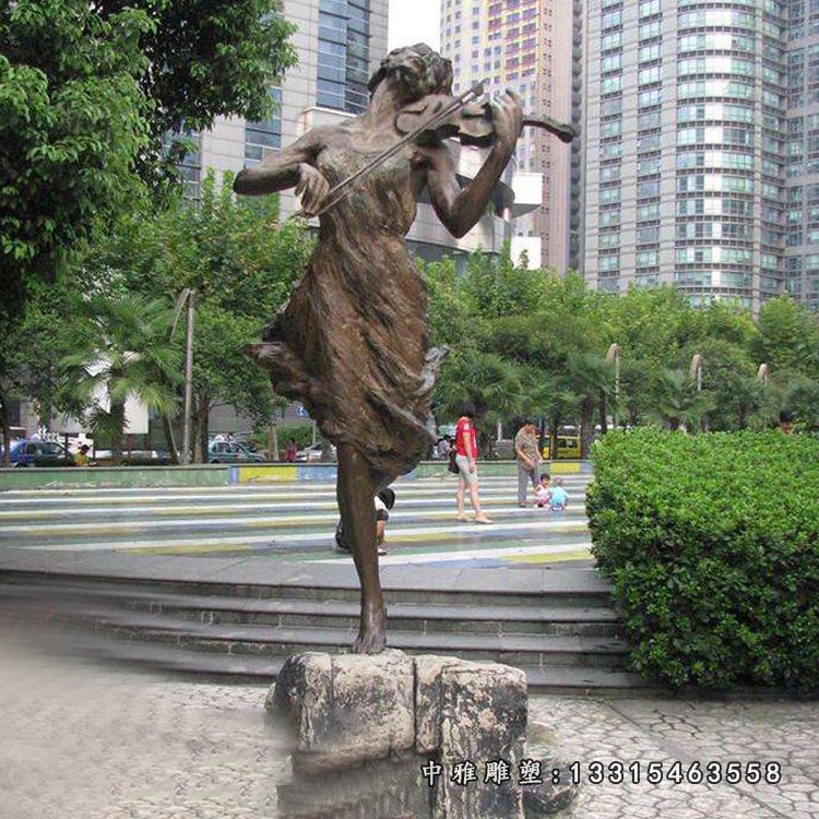 拉小提琴的抽象女孩铜雕