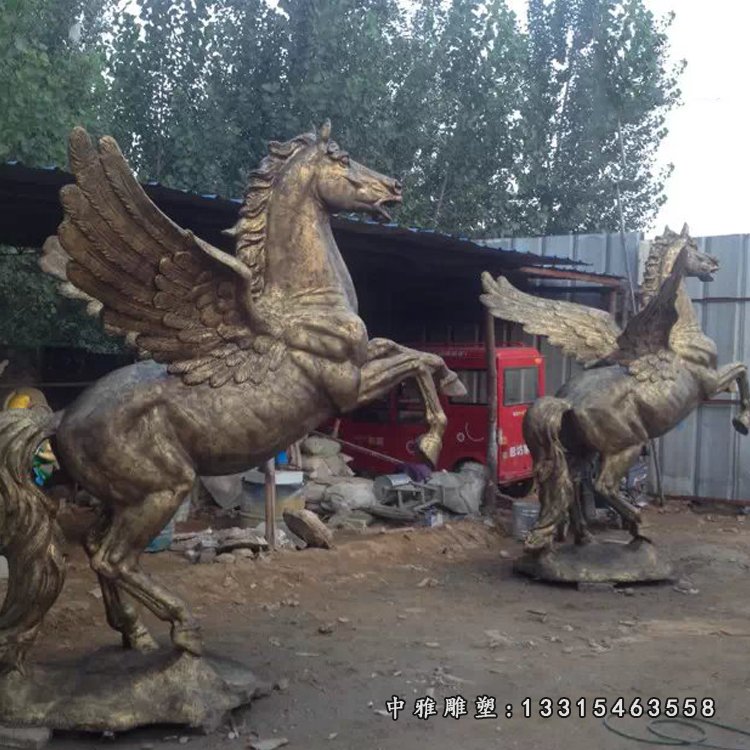 玻璃钢仿铜飞马 企业仿铜马雕塑 (3)