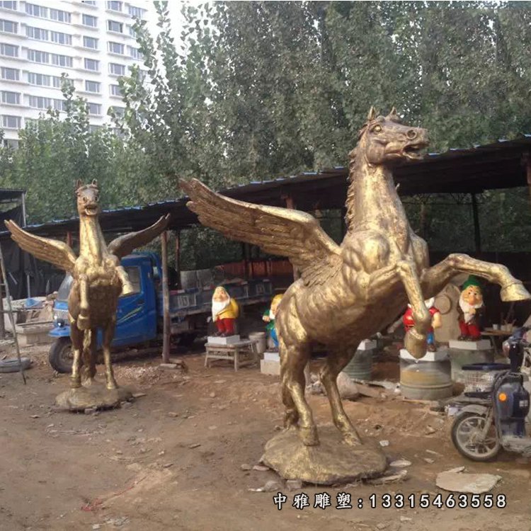 玻璃钢仿铜飞马 企业仿铜马雕塑