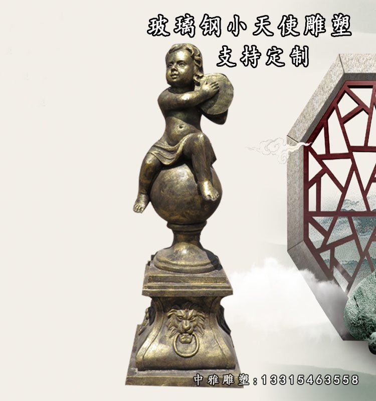 玻璃钢仿铜小天使雕塑，景观雕塑